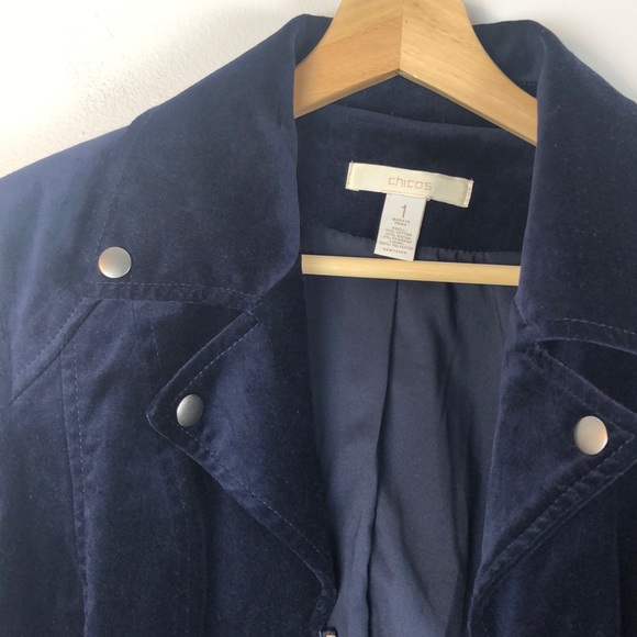 Chico's Dark Blue Velvet Blazer Jacket Size 1 Medium - Picture 7 of 8